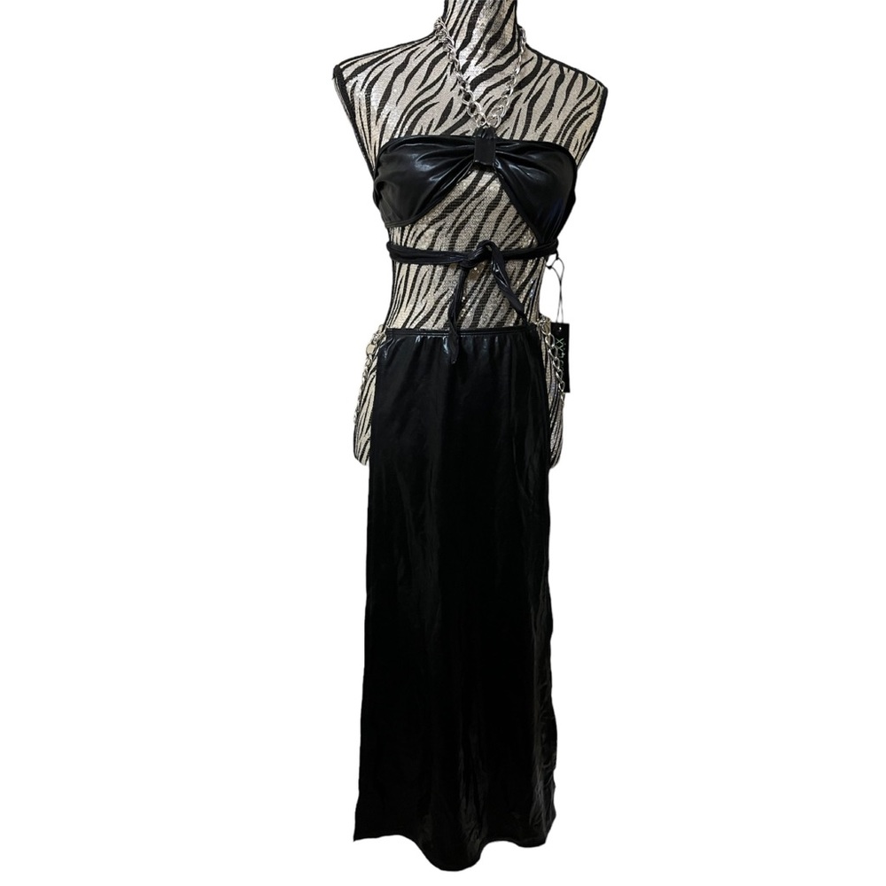 Dolls Kill Club Exx Black Wrapped in Moonlight Chain Halter Top & Skirt Set